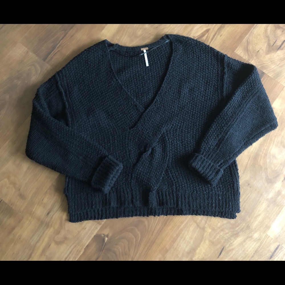 Free People Charcoal V-Neck Sweater